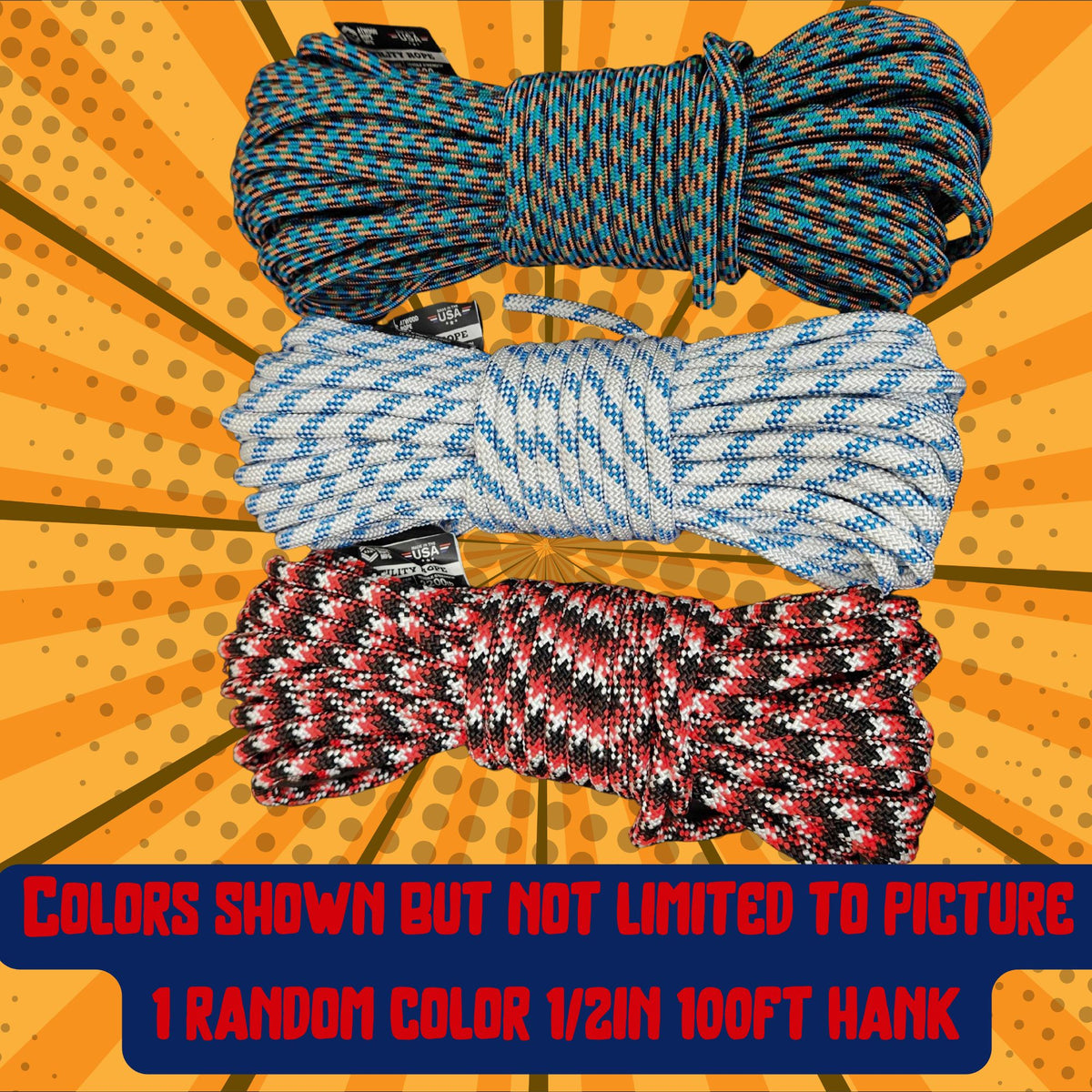1/2" UTILITY ROPE - MYSTERY COLOR (100FT HANK) (Clearance)