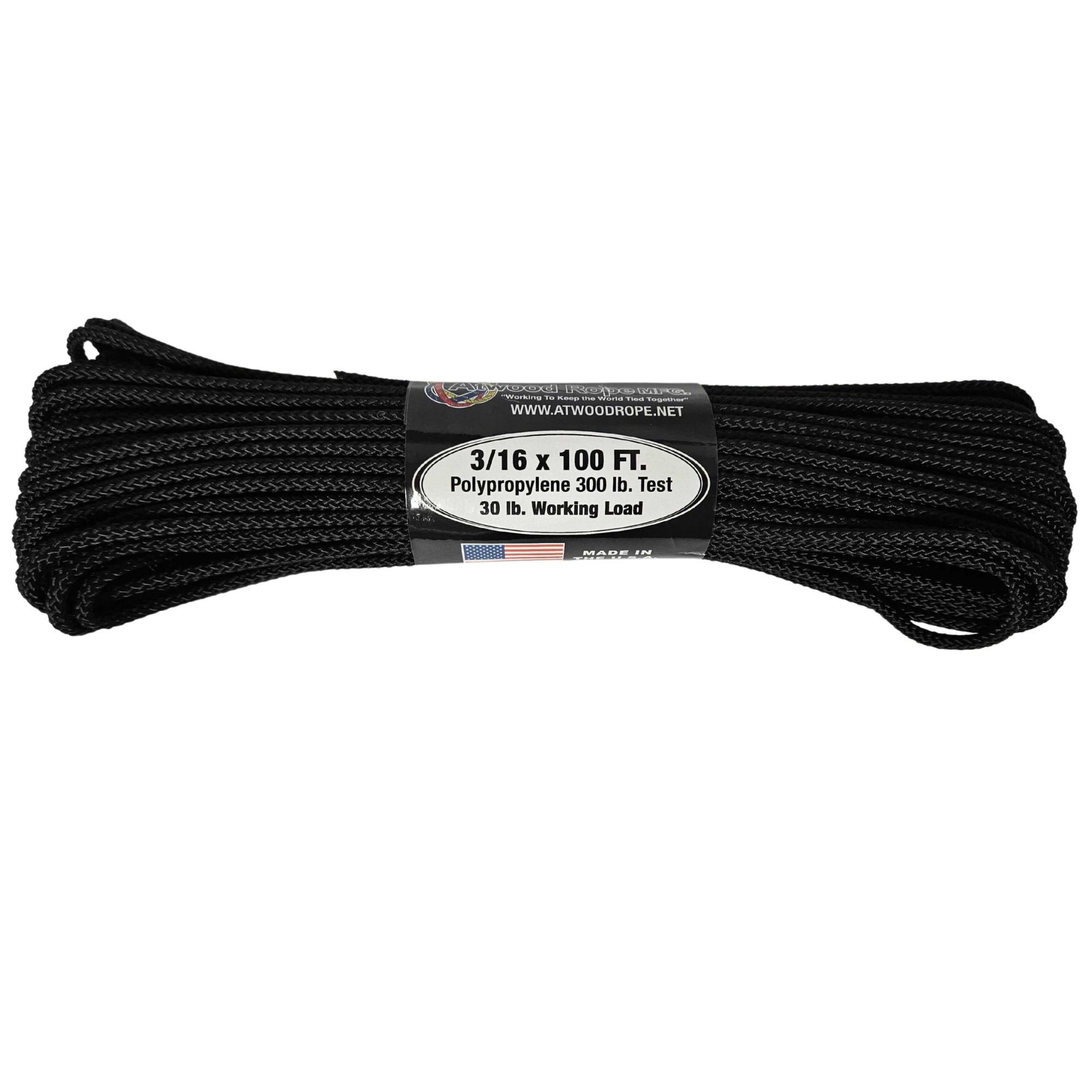 3/16&quot; UTILITY ROPE - BLACK (100FT HANK)